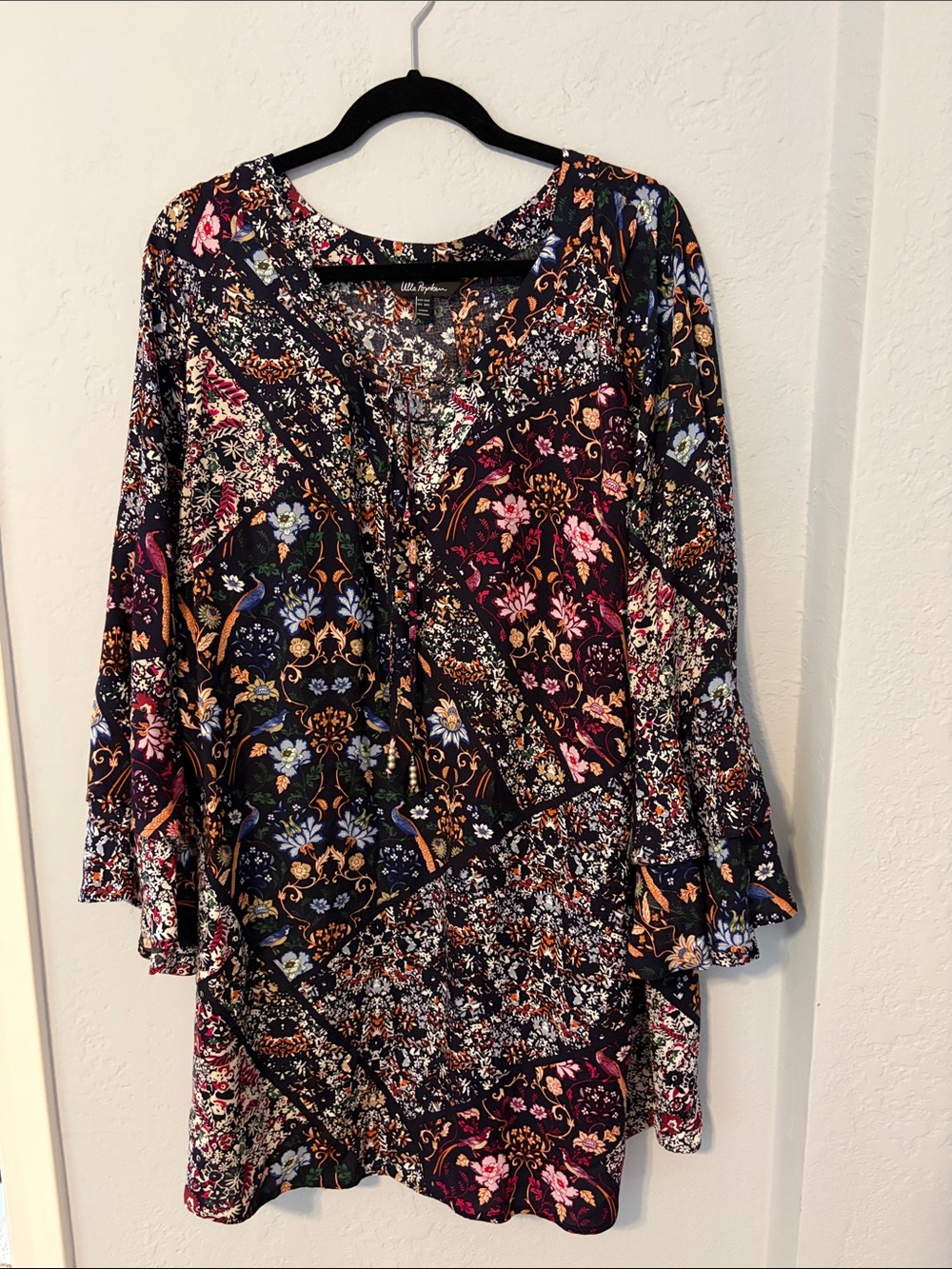 Ulla Popken Navy Floral Patchwork Tunic